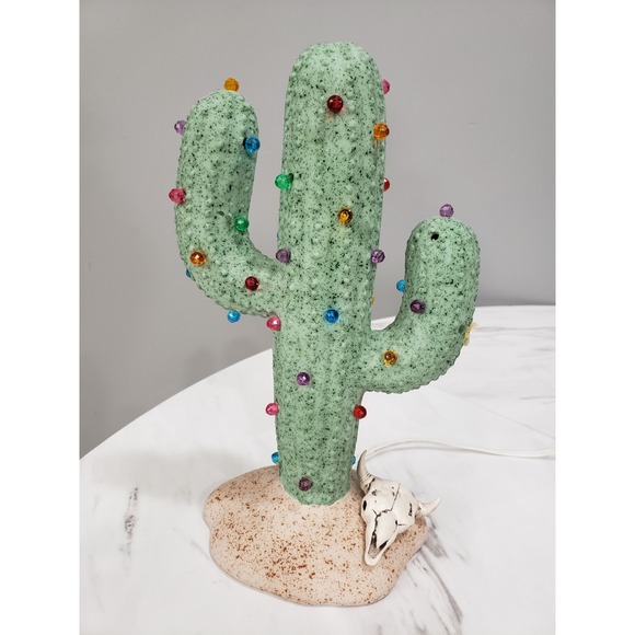 Saguaro Cactus Light Up Lighted Ceramic Southwestern Christmas Tree Vintage - Picture 1 of 7